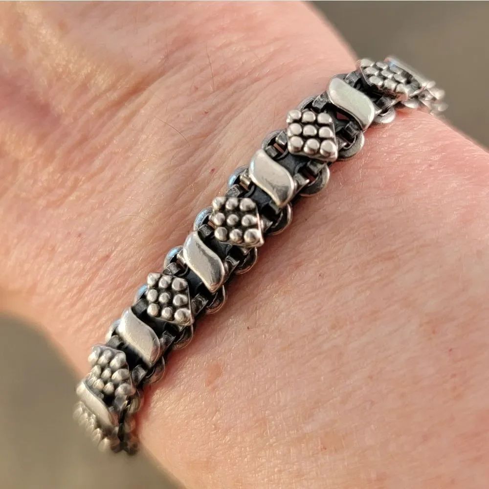 Sterling Artisan Diamond Bead Dots Link Bracelet